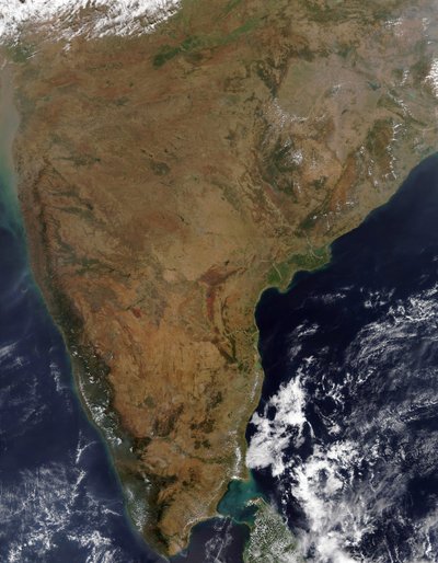 Satellite view over Indian peninsula. Sri Lanka is just visible under cloud at bottom right by National Aeronautics and Space Administration National Aeronautics and Space Administration